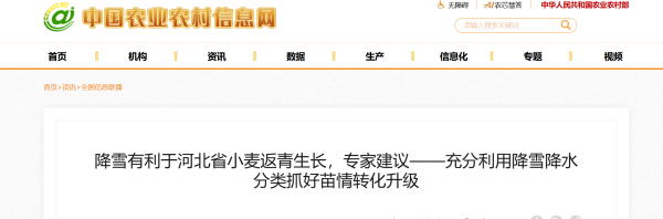 降雪有利于河北省小麦返青生长，专家提醒——充分利用降雪降水